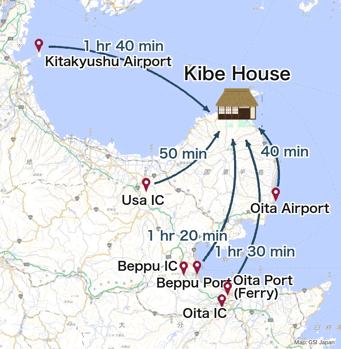Car access map (airports, expressway ICs, ferry ports)